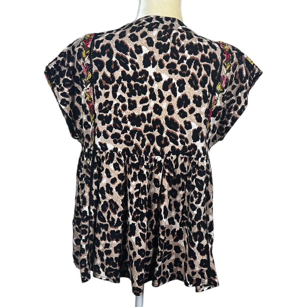 THML Women's Leopard Print Embroidered Tassel Top Size Medium - Picture 14 of 16